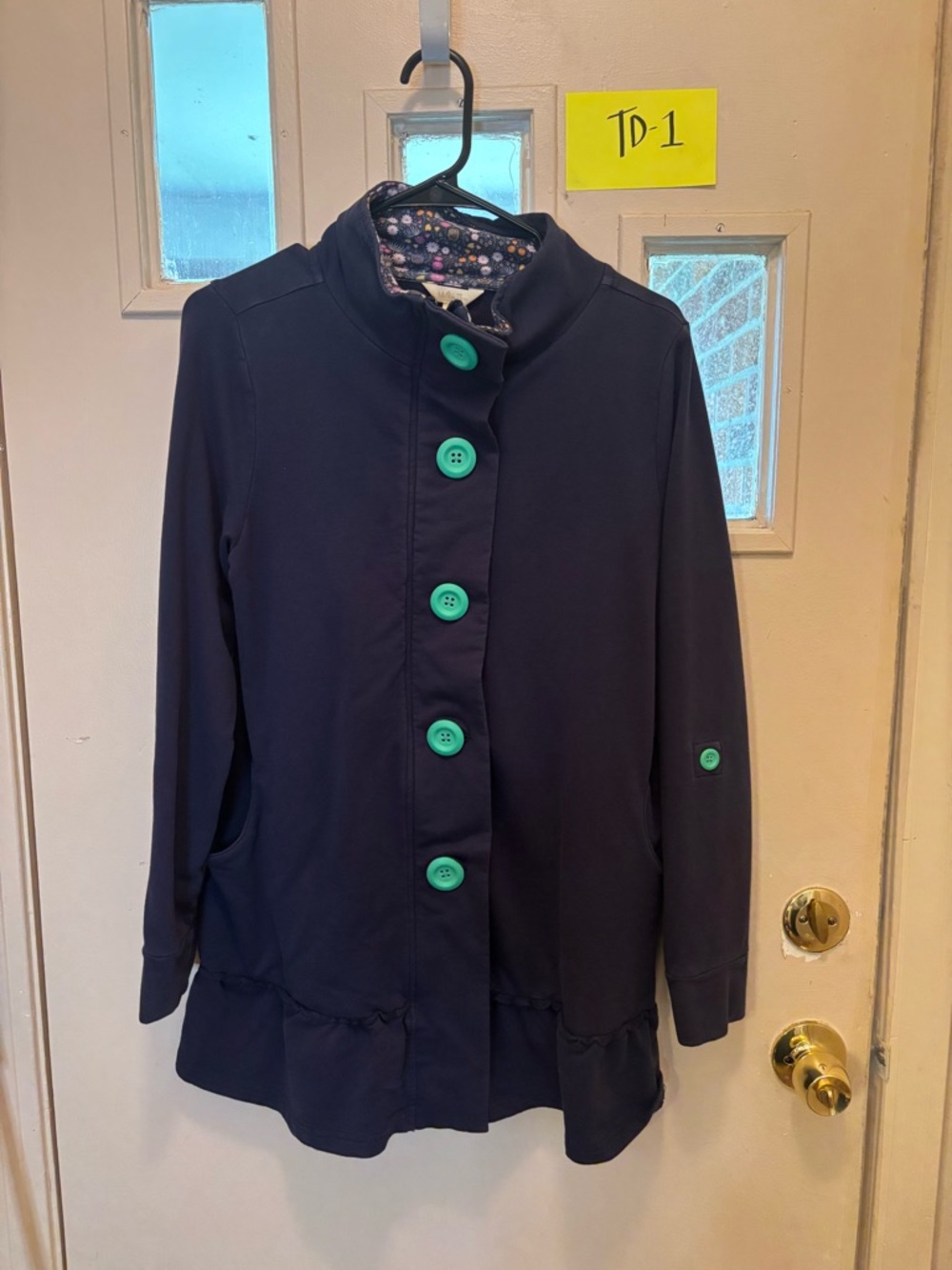 Matilda Jane Women’s Navy Button-Front Casual Coat with Teal Accent Buttons